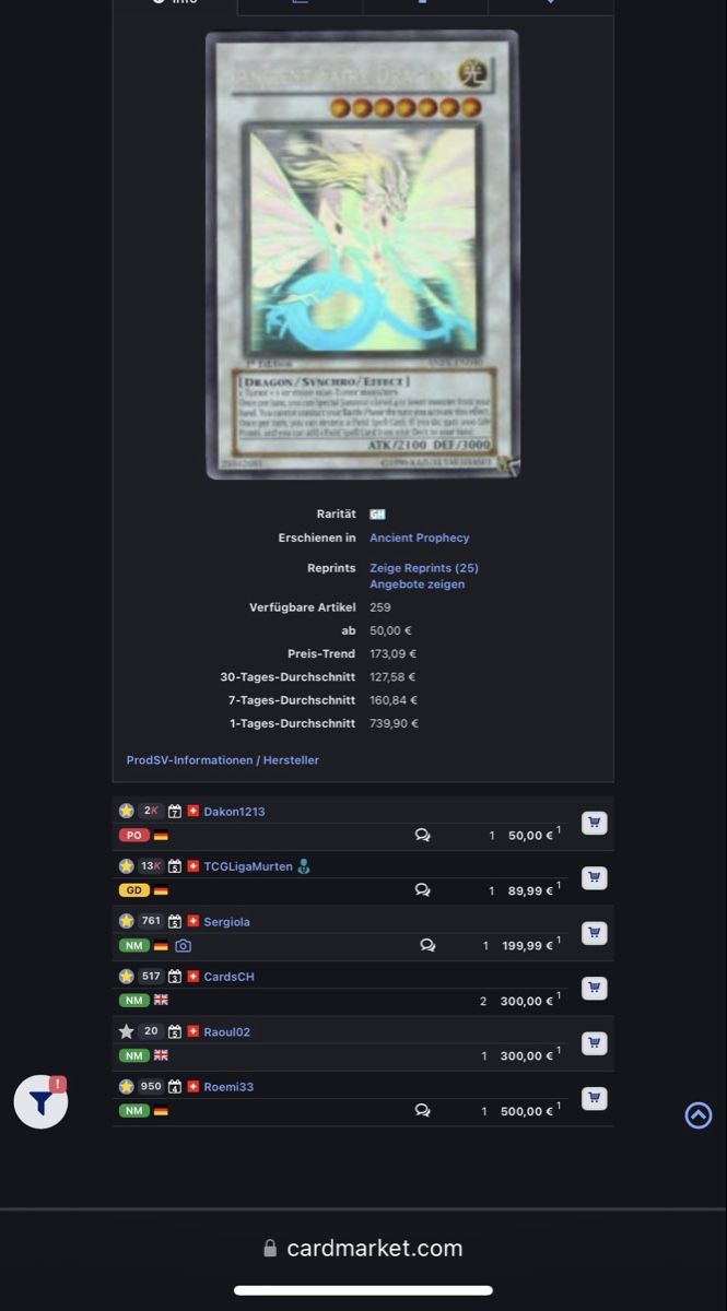 Yugioh Carte collezionabili: Ghost Rare Yugioh "Antiker Feen-Drache" ANPR-DE040 – Usato da Wittenbach venduto da CHollectibles 2