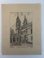 Zeichnung Basler Münster Kreuzganggarten, 1931. von E. Kunz