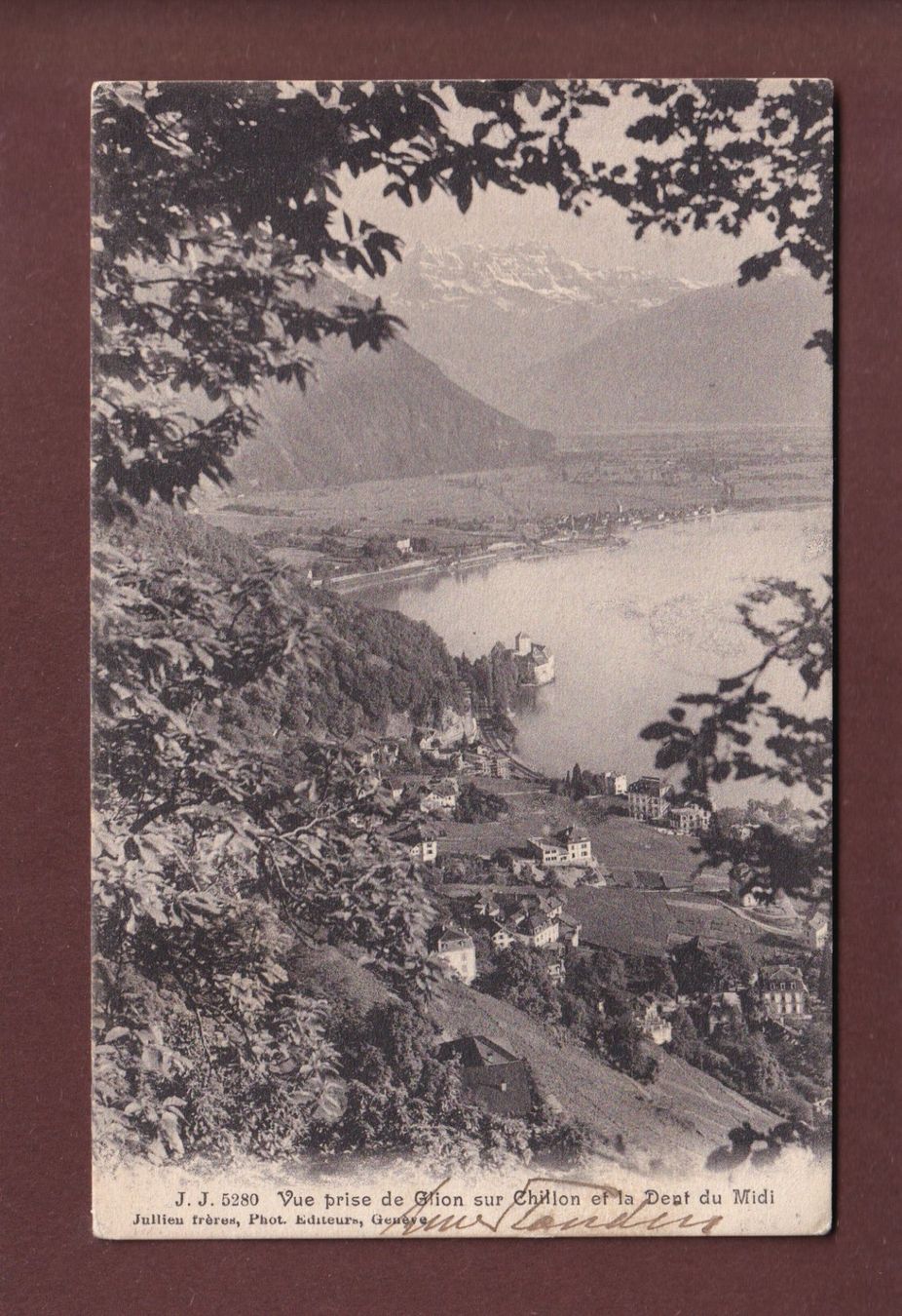 Cartoline postali: CHILLON vu de GLION - 1908 – Usato da Pully venduto da nicecards