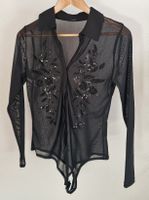 Schwarzer Body mit Pailletten Gr. M transparent elegant