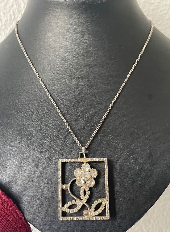 Collier Pendentif Art Déco En Argent 925 - Marcassite, Poinçon Sanglier, 24x34mm | Occasion