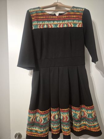 Black Dress with Colorful Embroidery - Size 44