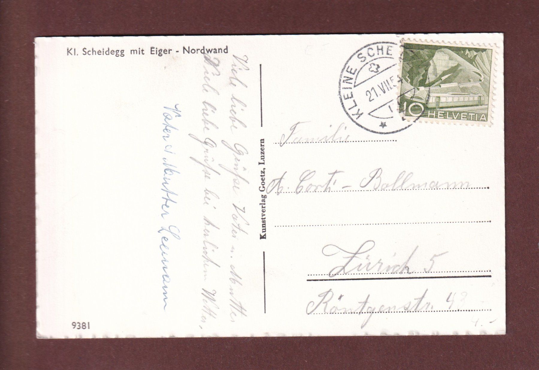 Cartoline postali: KLEINE SCHEIDEGG - Eiger Nordwand - 1954 – Usato da Pully venduto da nicecards-shop 1