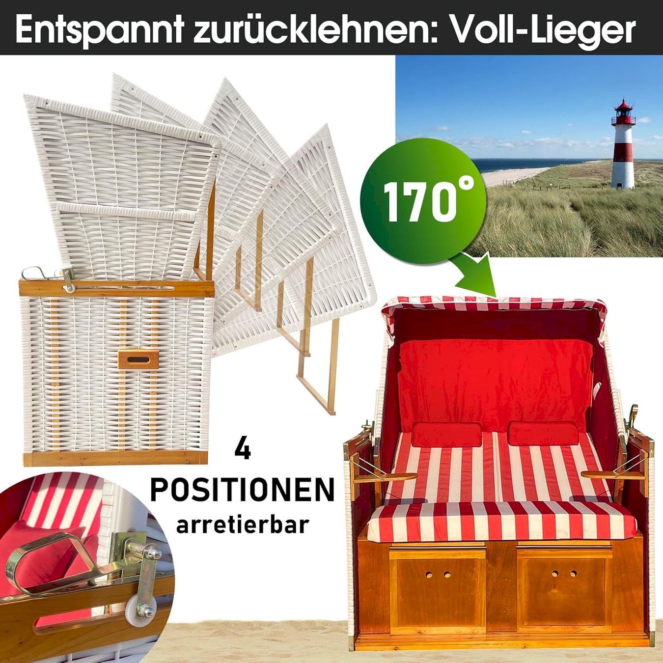 Sedie a sdraio: Strandkorb NORDERNEY DELUXE 120cm – Nuovo e nell'imballaggio originale da Bottighofen venduto da zaap 3