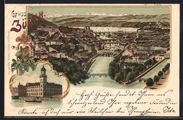 Litho Zürich, Postgebäude, Panoramabli