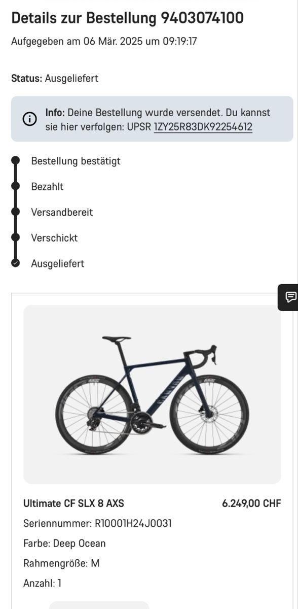 Canyon Ultimate CF SLX 8 AXS Rennrad Deep Ocean Grösse M (D'occasion) à ...