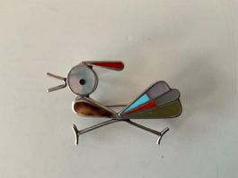 Brosche & Anhänger Vogel Perlmutt & Emaille