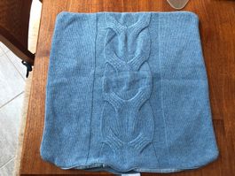 Strick Kissenbezug blau Zopfmuster guter Zustand