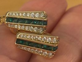 Luxus Elegante Creolen Ohrstecker Farbe :Gold /Grün Zirkonia