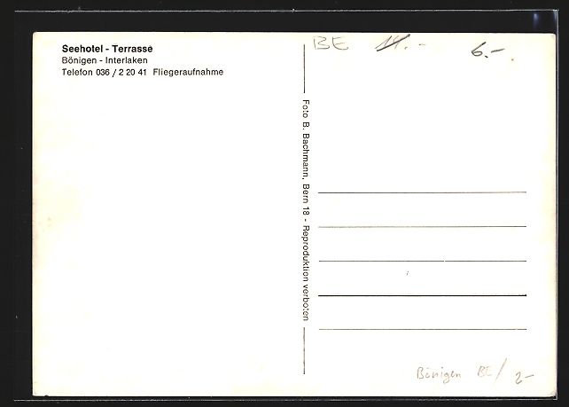 Cartoline postali: Bönigen-Interlaken, Seehotel-Terrasse v – Usato da Berlin venduto da bartko-reher 1