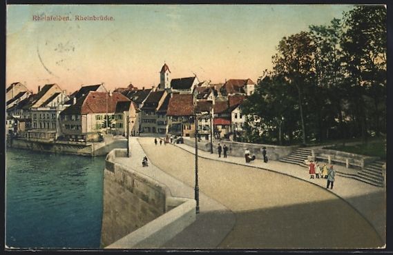 Cartoline postali: Rheinfelden, Rheinbrücke mit Ortspanora – Usato da Berlin venduto da bartko-reher