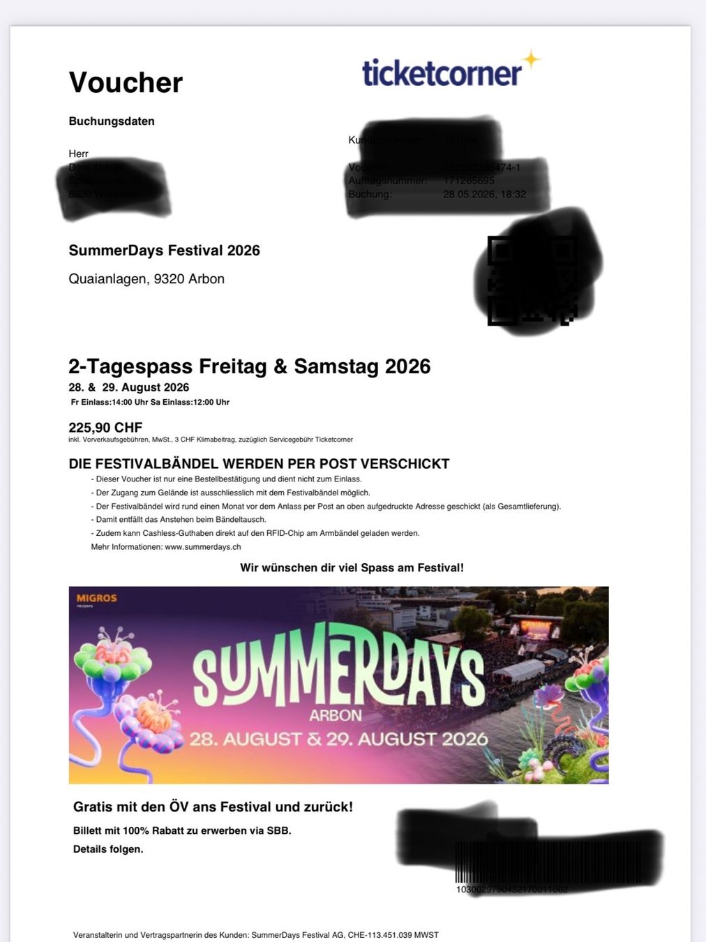 Tickets: 1 Ticket Summerdays Arbon Zweitagespass – Neu (gemäss Beschreibung) aus Wetzikon ZH von Hugi33 1