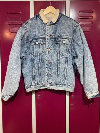 VINTAGE BIG STAR ACID WASH SHERPA DENIM JACKET SZ: 40 = S/M