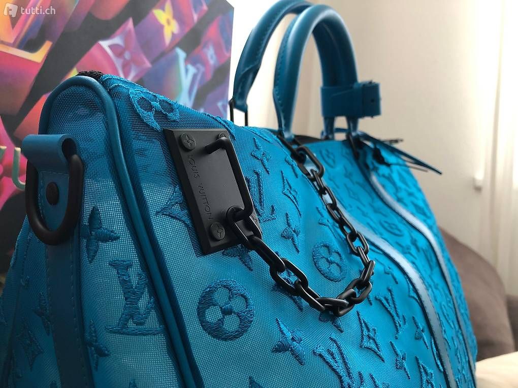 Louis Vuitton Borse: Louis Vuitton Keepall Triangle Monogram Mesh 50 Turquoise – Nuovo (secondo la descrizione) da Höri venduto da PieceNobleOfficial 2