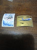 Lot de 2 Timbres Pologne Aviation - Hélicoptère et Avion !