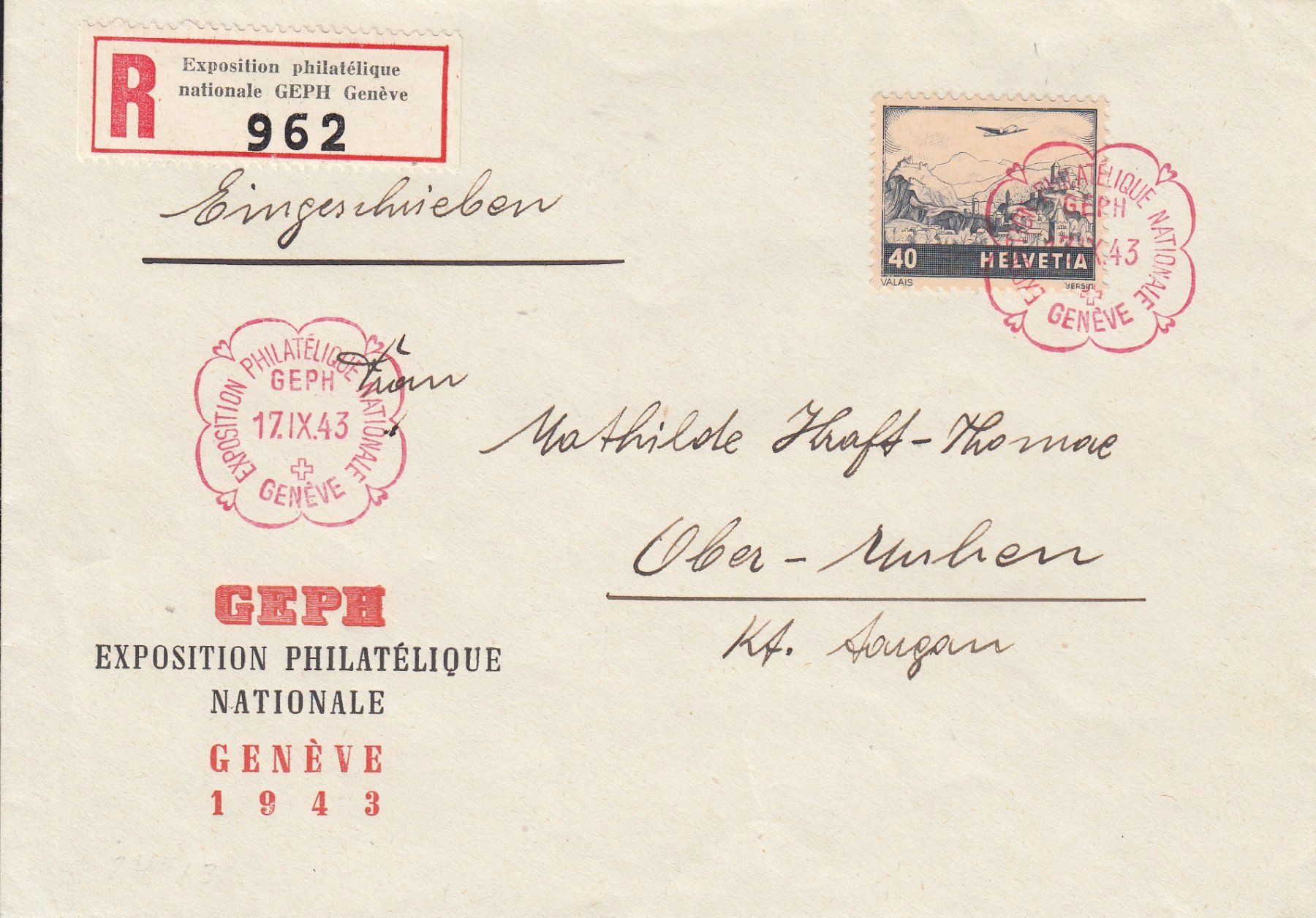 Tutti i francobolli: GEPH-Brief mit FD-Stempel 17.9.43, jedoch Flugpostmarke – Usato da Spreitenbach venduto da Lienbi01