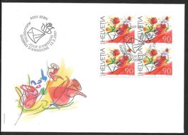 FDC Nr. 1019 Viererblock Glückwünsche ET Bern 13.3.2001