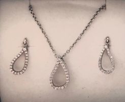 Silber Schmuckset Halskette Ohrringe Zirkonia Tropfenform