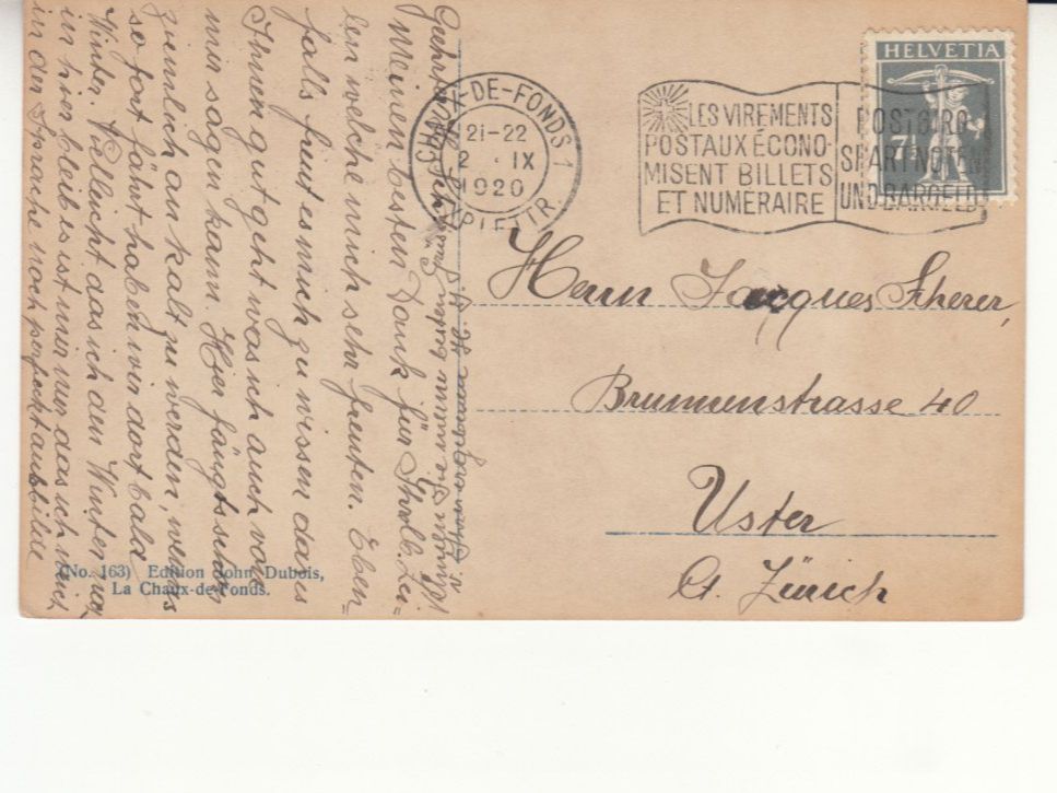 Cartoline postali: La Chaux de Fonds 1920 – Usato da Bürglen TG venduto da StampGraf 1
