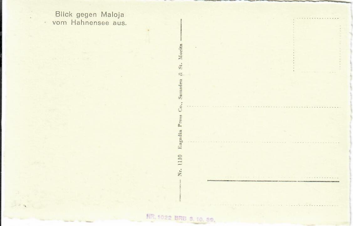 Ansichtskarten: Blick gegen Maloja – Gebraucht aus Hochdorf von Ziegel-16 1