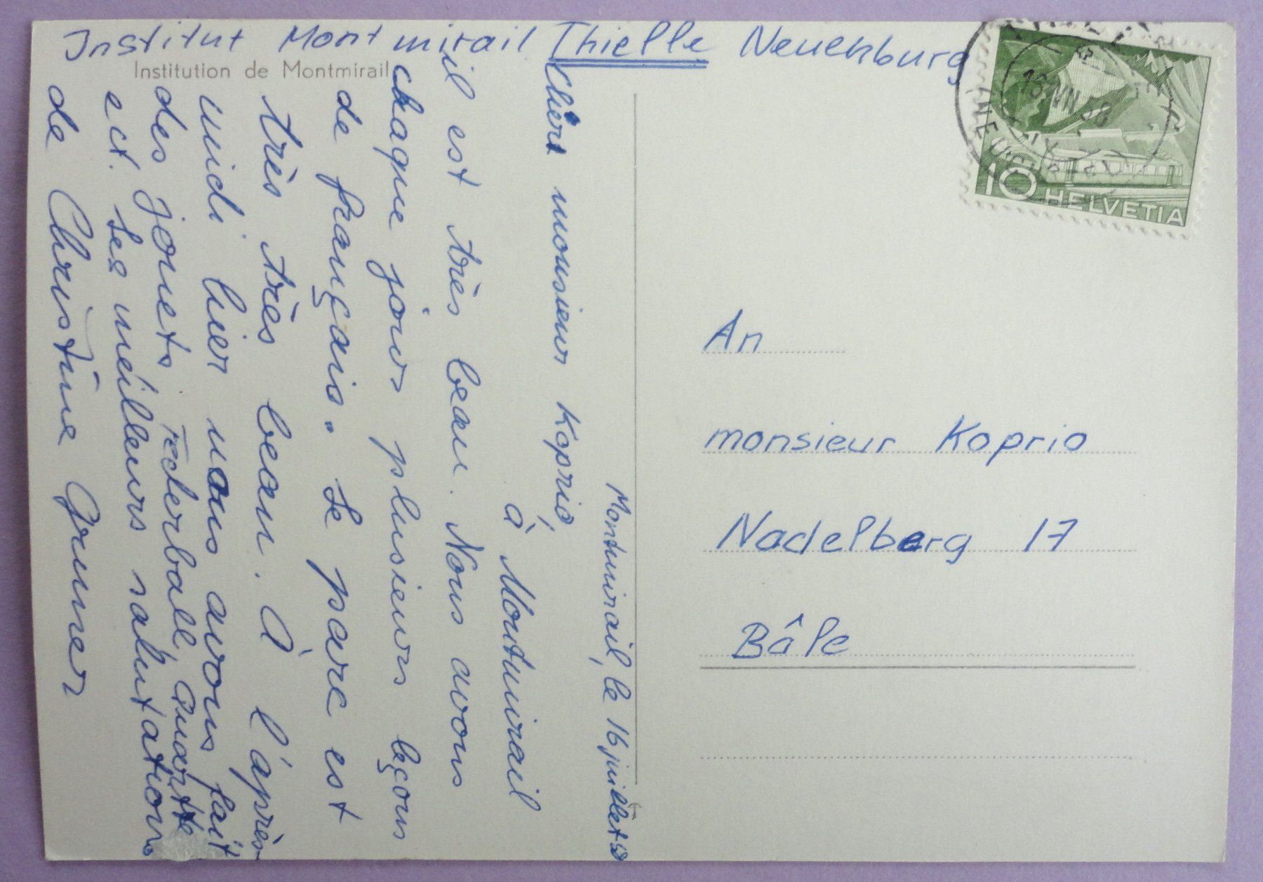 Cartoline postali: Institution de Montmirail – Usato da Fétigny venduto da Billy2miny 1
