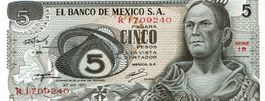 Mexico 5 Pesos 1971 P-62b. UNZ