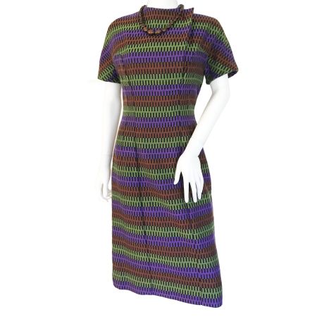 Kleid Gr. S/M kA mit Querstreifen VINTAGE Webstoff 1950s
