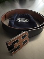 Bugatti Herren Guertel Strauss-Leder braun/schwarz mit Logo