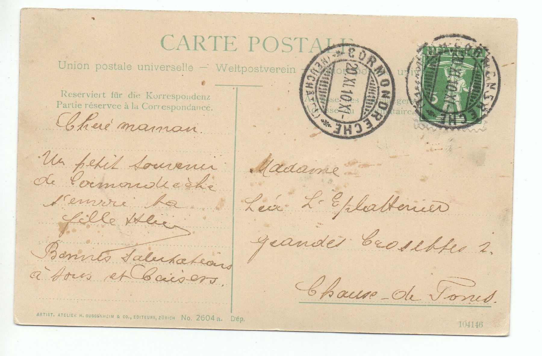 Cartoline postali: CORMONDRÈCHE Le Château Mondschein – Usato da Jona venduto da philajona 1