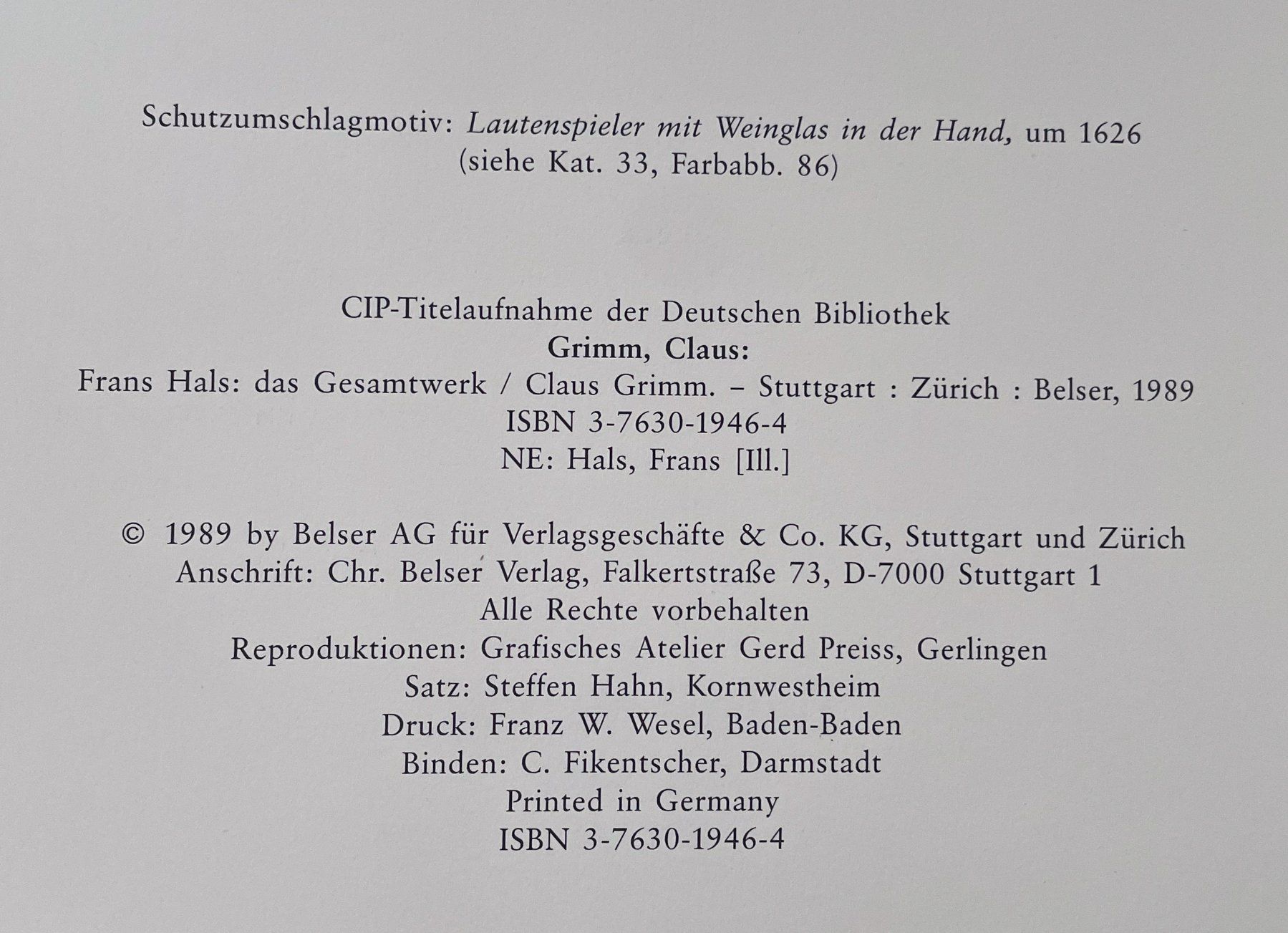 Libri: Frans Hals: das Gesamtwerk 1989 – Usato da Zofingen venduto da angito 4