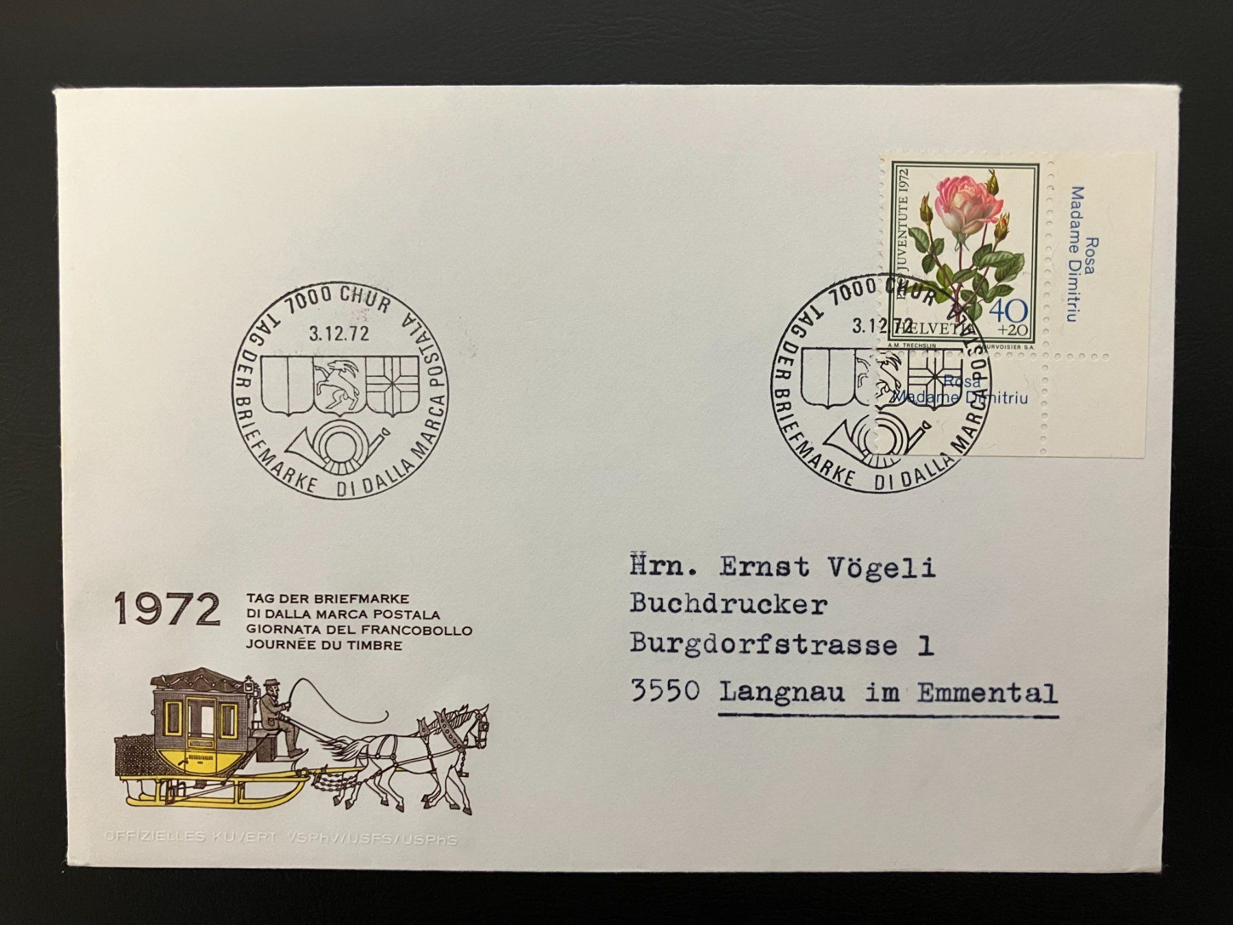 Tutti i francobolli: Couvert Tag der Briefmarke 1972 Chur – Usato da Solothurn venduto da Tomtom2910