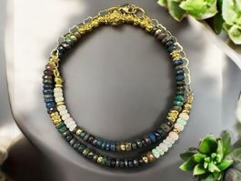 Unikat 💎 Halskette Opal, Lava-Einsätze vergoldet 18K - Neu