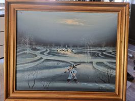 Ölgemälde M.K. Kosovac Winterlandschaft gerahmt 1982