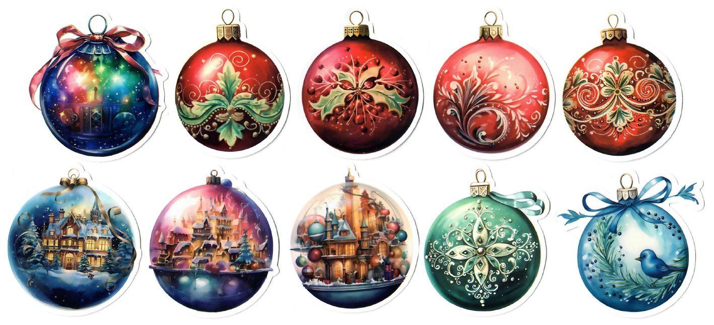 Sticker: Stk. Weihnachtskugeln Sticker, Set 4, ca. 5x6 cm – Nuovo e nell'imballaggio originale da Zollikofen venduto da Blackie