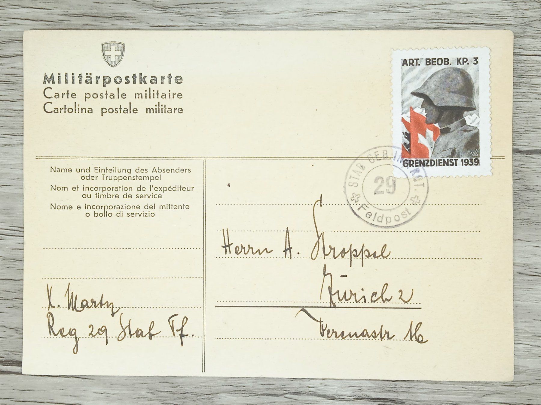 Tutti i francobolli: TR15 Carte Postale + Timbre Suisse 1939 FeldPost – Usato da Cousset venduto da Patrick_Collections