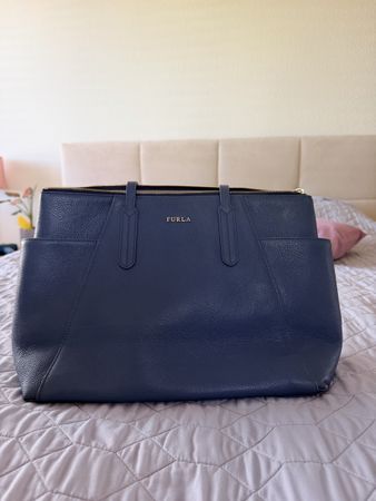 Furla Shopper Blue Leather Bag Used