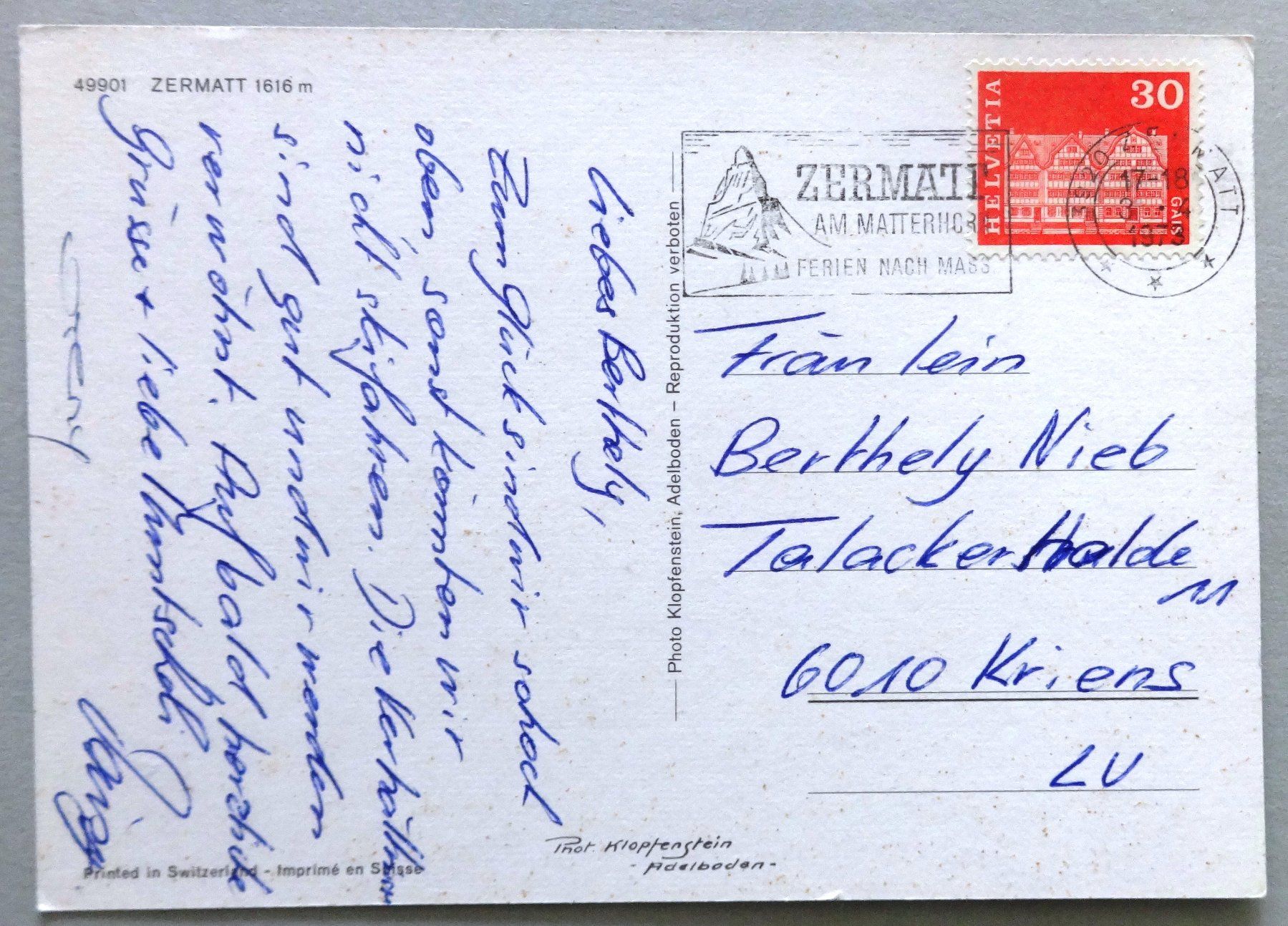 Cartoline postali: Zermatt 1616 m – Difettoso da Fétigny venduto da Billy2miny 1