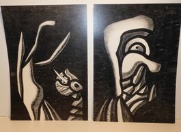 Kunst Graphik 2 x - original v Max von Moos 1974  30 x 20 cm