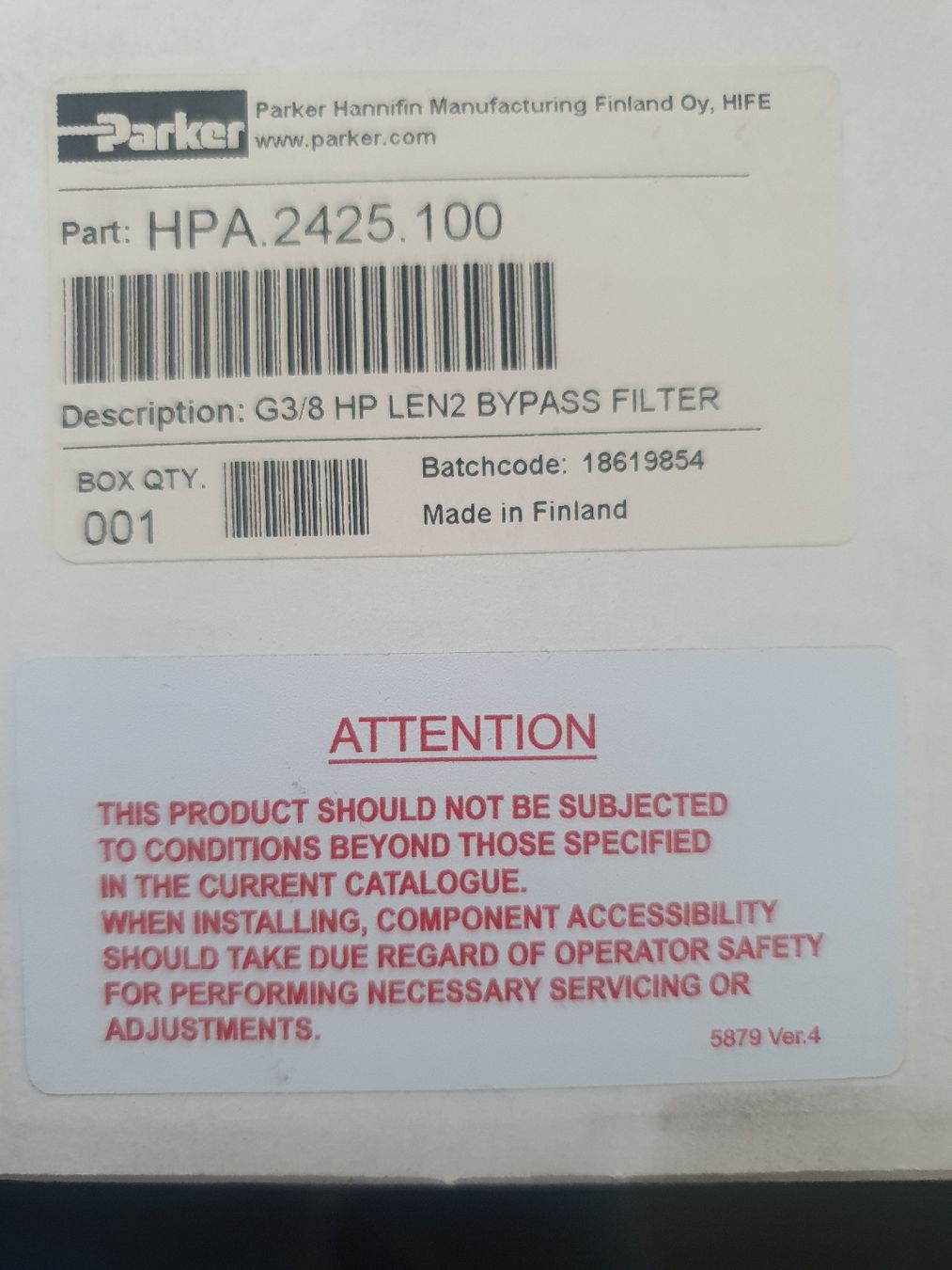 Parker Altro per industria metallurgica: Parker Filter HPA.2425.100 G3/8 HP LEN2 Bypass Hydraulik – Nuovo e nell'imballaggio originale da Reichenburg venduto da Cellox 3