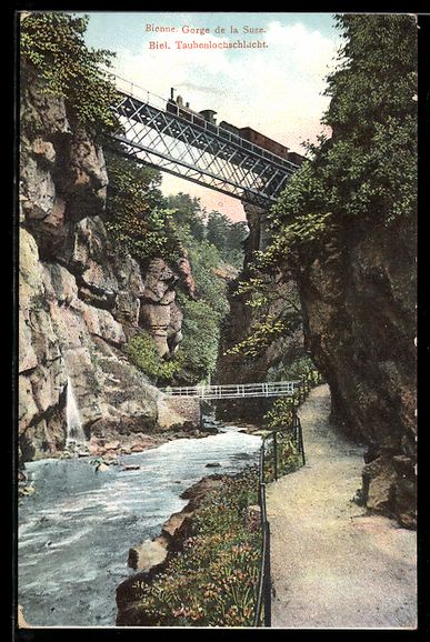 Ansichtskarten: Biel, Taubenlochschlucht mit Eisenbahn – Gebraucht aus Berlin von bartko-reher