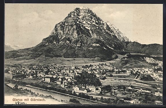 Cartoline postali: Glarus, Gesamtansicht mit Glärnisch aus – Usato da Berlin venduto da bartko-reher