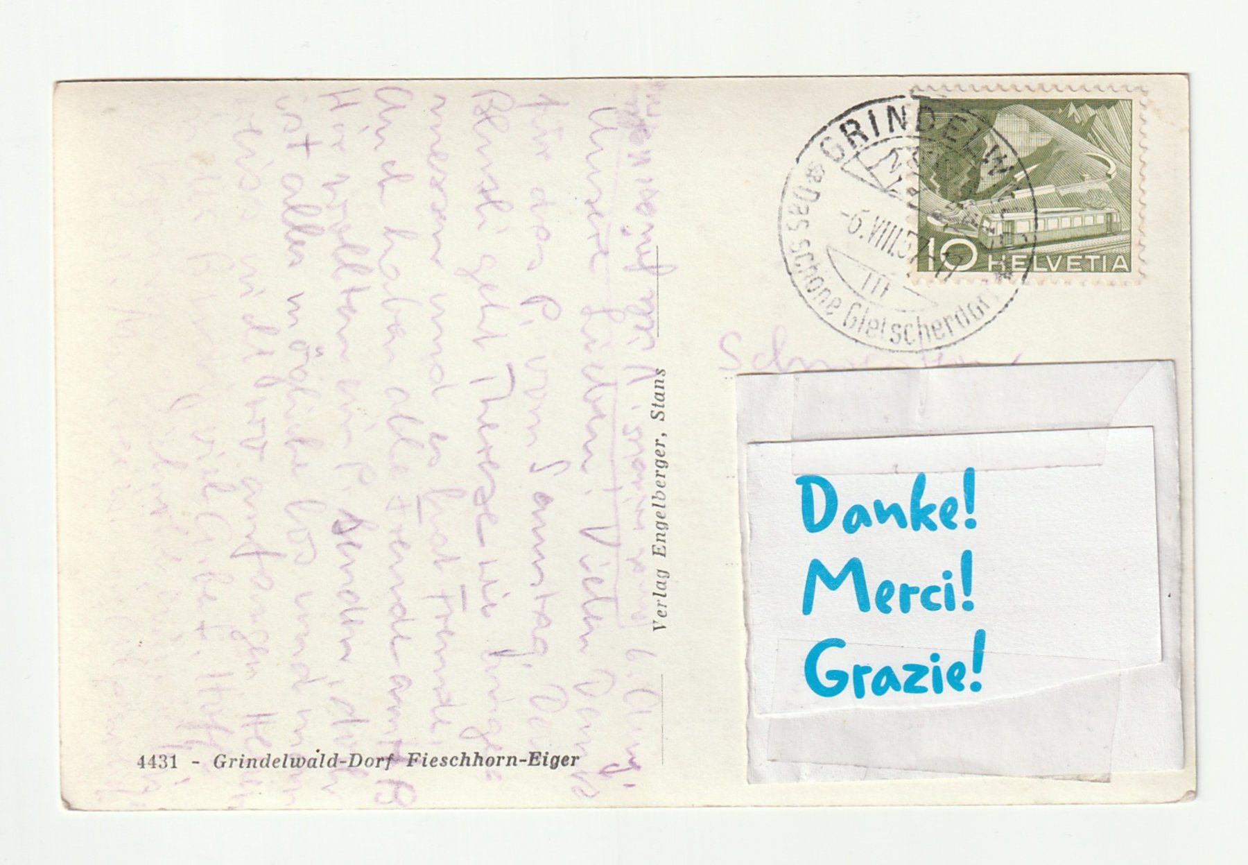 Cartoline postali: 1957, Grindelwald Dorf, Fieschhorn, Eiger, Bern – Usato da St. Gallen venduto da Ricardo_Deals 1