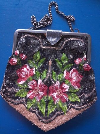 Antike Perlen Handtasche elegant Vintage Abendtasche Rosen!