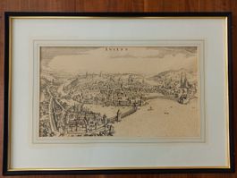 Grosse Stadtansicht Luzern, Stich, gerahmt, Vintage Rarität