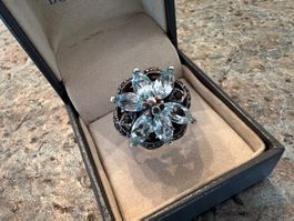 Ring Aquamarin CZ pompös Gr 52 Sterling Silber 925