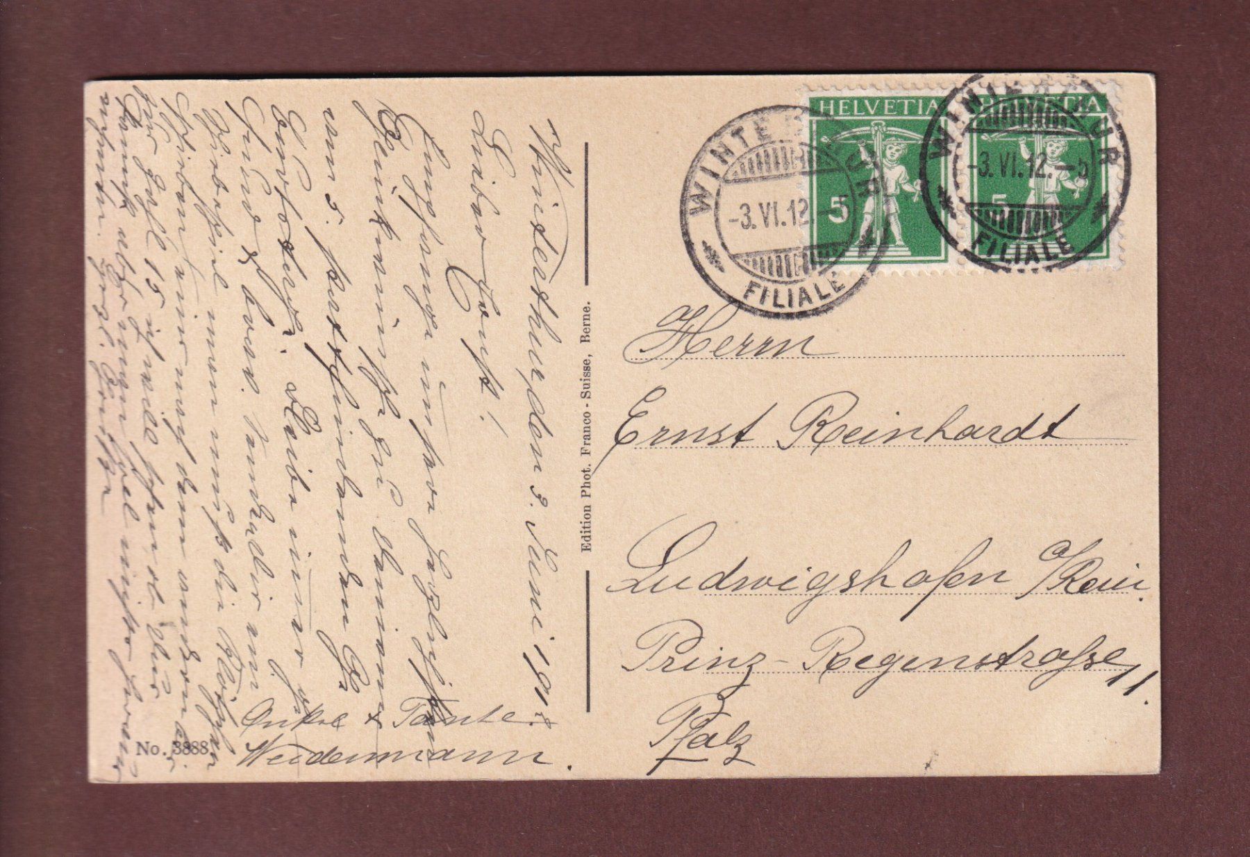 Cartes postales: WINTERTHUR - Stadthaus mit Fontaine - 1912 – D'occasion à Pully par nicecards-shop 1