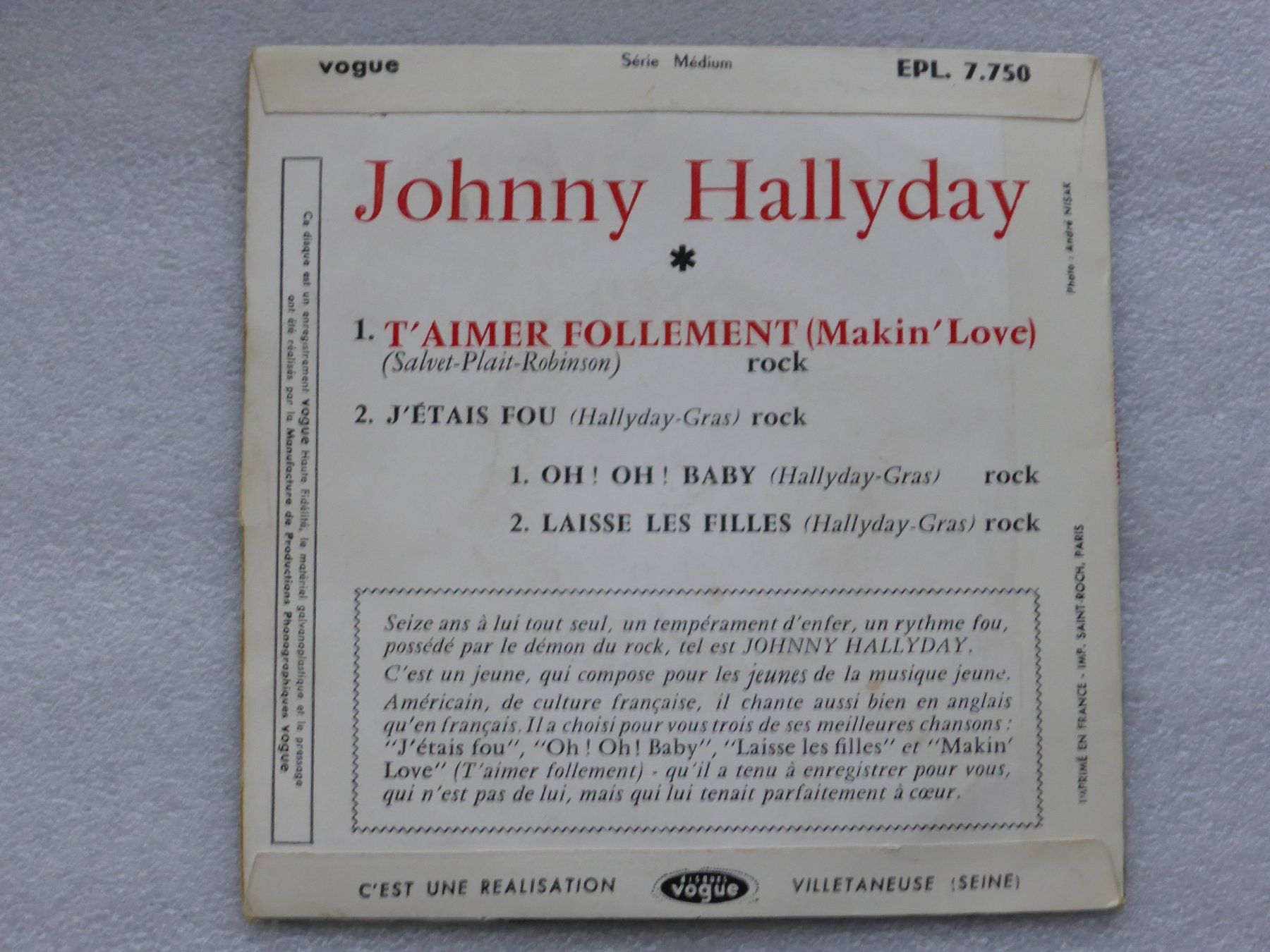 Dischi in vinile: Vinyl Single   EP  JOHNNY HALLYDAY – Usato da Küssnacht am Rigi venduto da Mondkinder 3