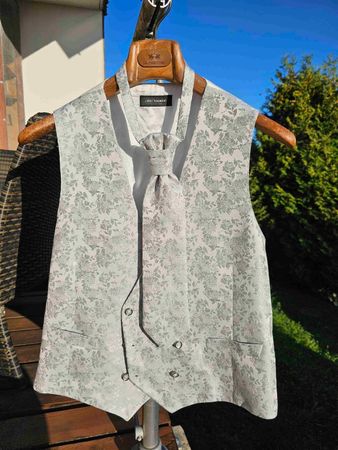 Luigi Bianchi Weste 54 mit Plastron Hochzeit weiss Silber