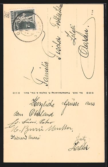 Cartoline postali: AK Reutigen, Ortspartie mit Kirche, 1913 – Usato da Berlin venduto da bartko-reher 1