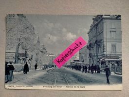 Avenue de la Gare Fribourg hiver AK Freiburg belebt Winter